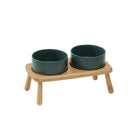 Gamelle céramique chien double avec support en bois naturel pour repas confortable