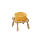 Gamelle céramique chien jaune avec support en bois naturel surélevé pour animal de compagnie