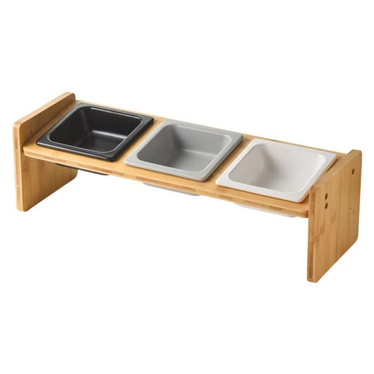 Gamelle céramique inclinée avec support en bois naturel pour animaux de compagnie Oscar et Plume