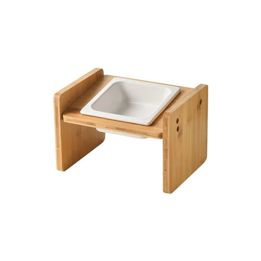 gamelle céramique inclinée avec support en bois naturel pour animaux par Oscar et Plume