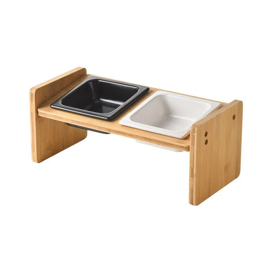 Gamelle céramique inclinée double avec support en bois naturel par Oscar et Plume pour animaux