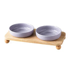 Gamelle céramique pour chien et chat à deux bols sur support en bois élégant