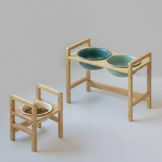 Gamelle céramique réglable chien avec support en bois pour alimentation confortable et ajustable