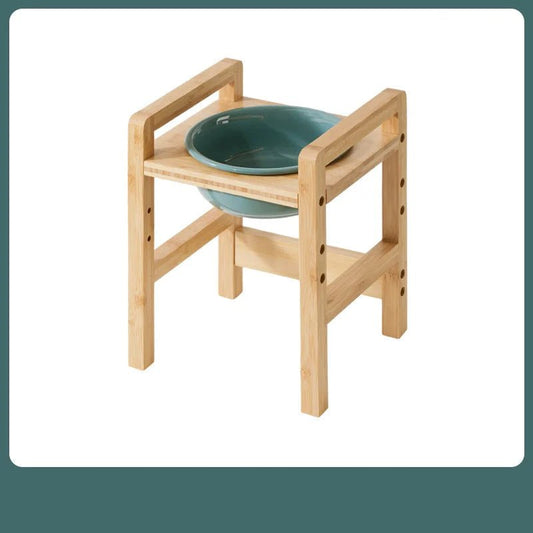 Gamelle céramique réglable chien avec support en bois naturel pour une alimentation confortable
