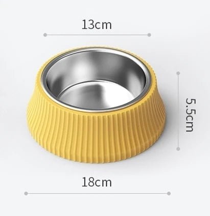 Gamelle chien inox avec support antidérapant jaune de 18 cm de diamètre pour alimentation sûre