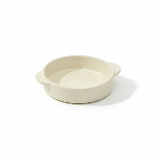 Gamelle design chien blanche minimaliste en céramique avec petites poignées latérales