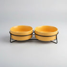 Gamelle design chien double en céramique jaune avec support métallique noir Oscar et Plume