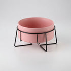 Gamelle design chien rose avec support métallique noir élégant et moderne