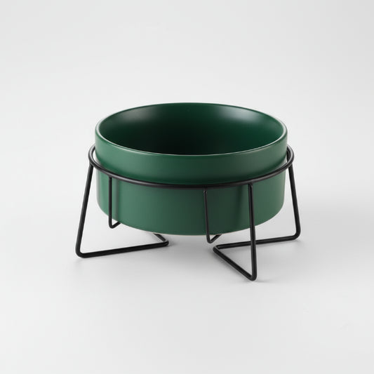 Gamelle design chien en céramique bleu avec support métal minimaliste pour alimentation canine