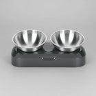 Gamelle double résistante en acier inoxydable avec support gris pour chiens ou chats