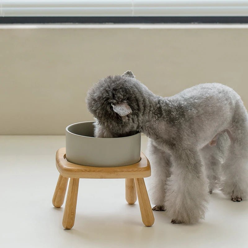 Gamelle en céramique avec support bois pour petit et grand chien - Oscar et Plume