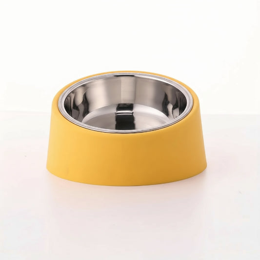 Gamelle ergonomique chien Oscar et Plume en acier inoxydable avec support jaune antidérapant