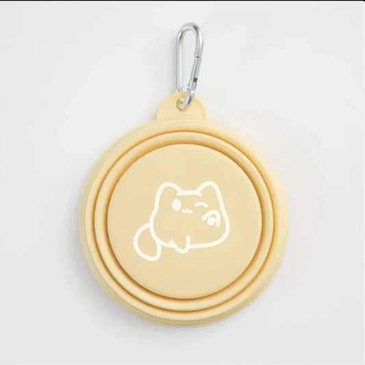 Gamelle légère portable Oscar et Plume pliable en silicone jaune avec mousqueton pour chien