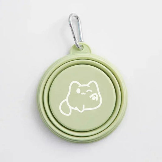 Gamelle légère portable verte pliable avec dessin de chat et mousqueton Oscar et Plume