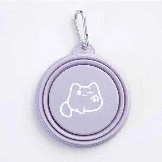 Gamelle légère portable pliable couleur violette avec dessin de chat et mousqueton Oscar et Plume