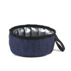 Gamelle pliable chien chat en tissu bleu foncé avec intérieur imperméable et poignée de transport