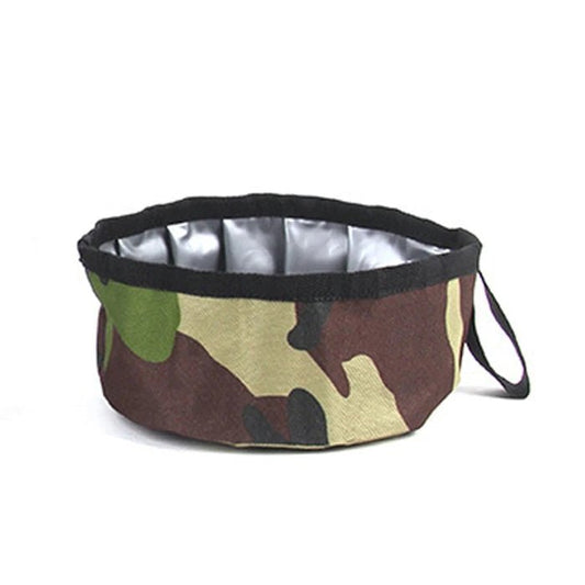 Gamelle pliable chien chat camouflage avec bord noir et poignée de transport pratique