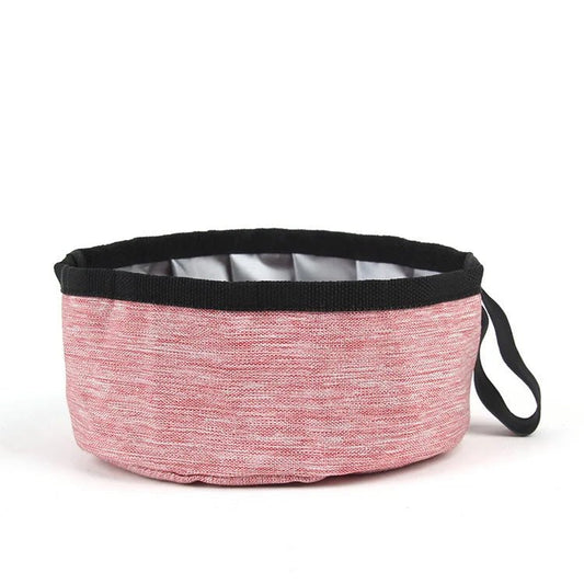Gamelle pliable chien chat rose avec bord noir et poignée pratique pour voyage Oscar et Plume