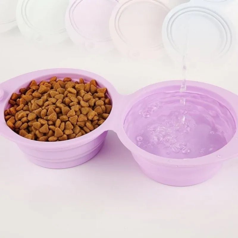 Gamelle Pliable double en Silicone pour Petit Chien et Chat Oscar et Plume Rose