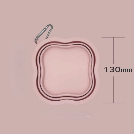 Gamelle pliable pour chien chat de couleur rose avec mousqueton et dimensions compactes 130 mm