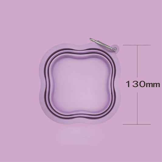 Gamelle pliable pour chien chat en silicone violet avec mousqueton, dimension 130 mm