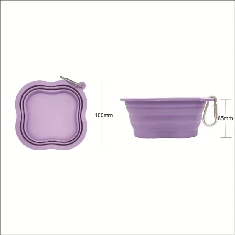 Gamelle pliable pour chien chat en silicone violet avec mousqueton pour transport facile