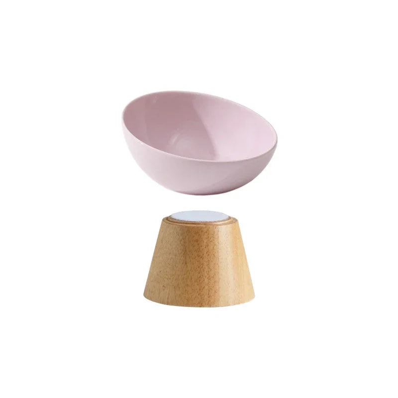 Gamelle pour chat en céramique rose avec support en bois moderne pour un design élégant