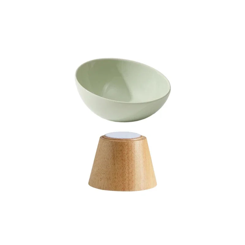 Gamelle pour chat en céramique verte avec un support en bois élégant pour un design moderne