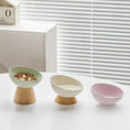 Cargar la imagen en la vista de la galería, Gamelle pour chat en céramique avec support en bois, set de trois couleurs modernes
