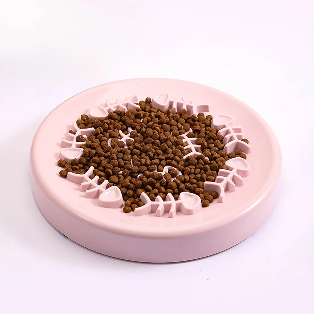 Gamelle pour chat rose avec des motifs en relief pour une alimentation équilibrée