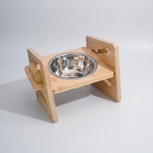 Gamelle réglable pour chien en bois avec bol en acier inoxydable de la marque Oscar et Plume