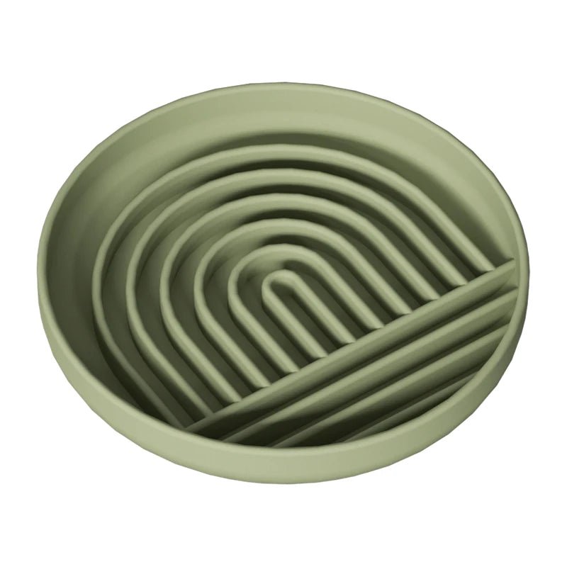 Gamelle ronde en silicone pour alimentation lente, anti glouton Oscar et Plume Vert