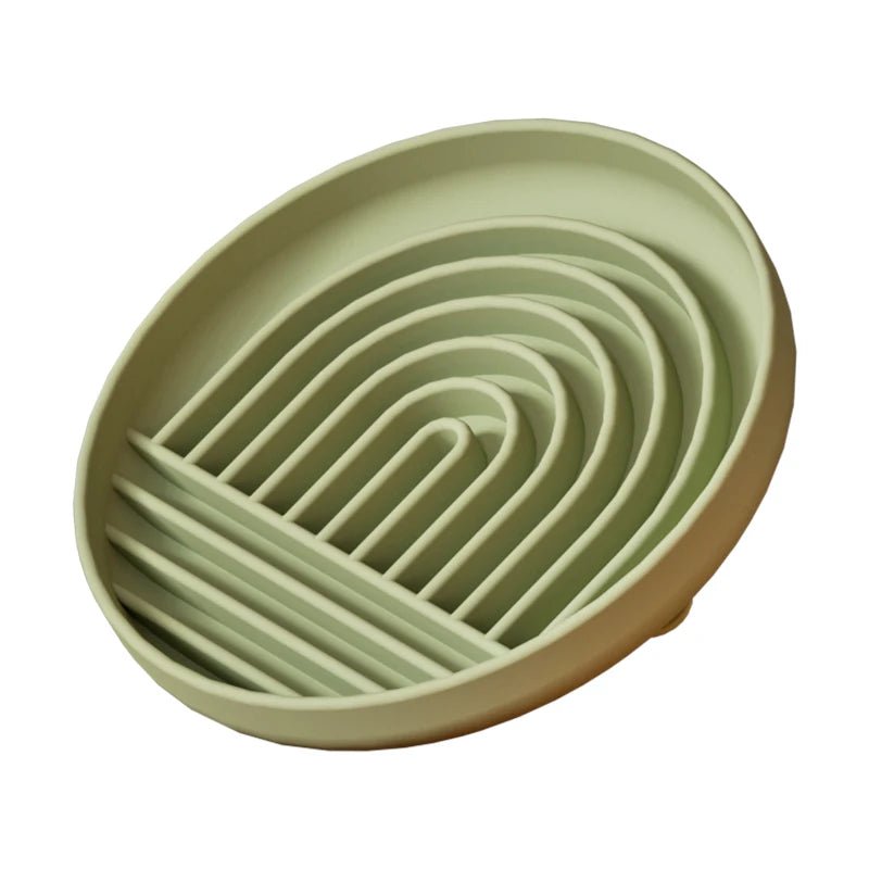 Gamelle ronde en silicone pour alimentation lente, anti glouton Oscar et Plume Vert