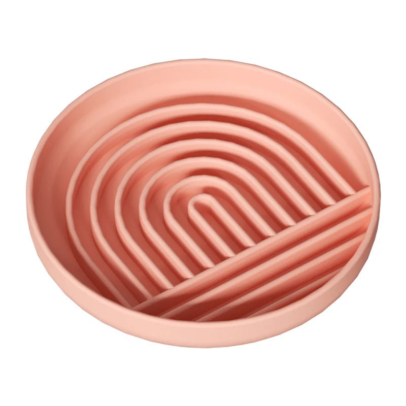 Gamelle ronde en silicone pour alimentation lente, anti glouton Oscar et Plume Rose