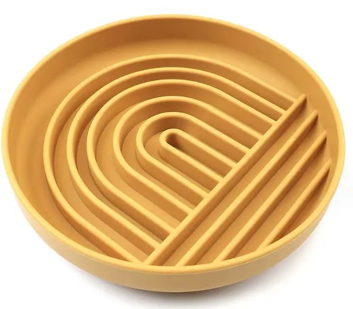 Gamelle ronde en silicone pour alimentation lente, anti glouton Oscar et Plume Jaune