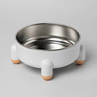 Gamelle séparable chien et chat en acier inoxydable avec support blanc et pieds antidérapants