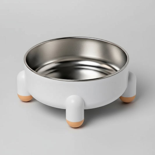 Gamelle séparable chien et chat en acier inoxydable avec support blanc et pieds antidérapants