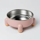 Gamelle séparable chien et chat en acier inoxydable avec support rose et pieds antidérapants