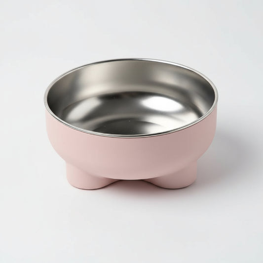 Gamelle séparable chien et chat en acier inoxydable avec base rose Oscar et Plume