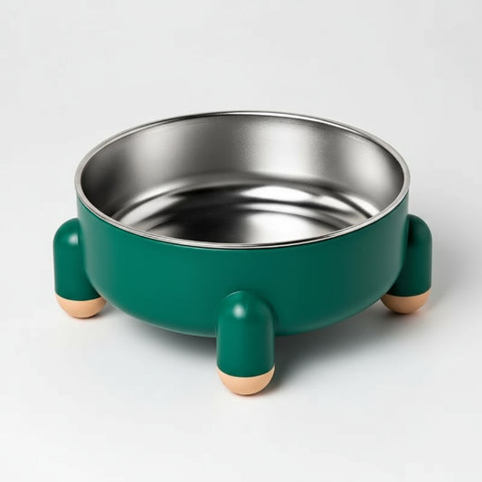 Gamelle séparable chien et chat Oscar et Plume en acier inoxydable avec support vert design moderne