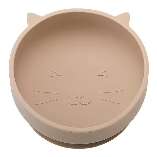 Gamelle silicone antidérapante beige pour animaux avec motif visage de chat Oscar et Plume