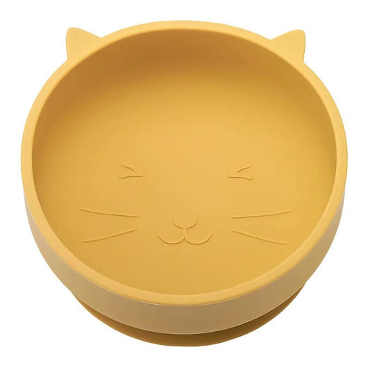 Gamelle silicone antidérapante jaune en forme de tête de chat avec ventouse pour animaux