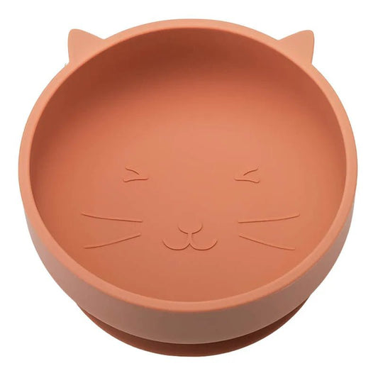 Gamelle silicone antidérapante orange en forme de tête de chat avec visage gravé Oscar et Plume