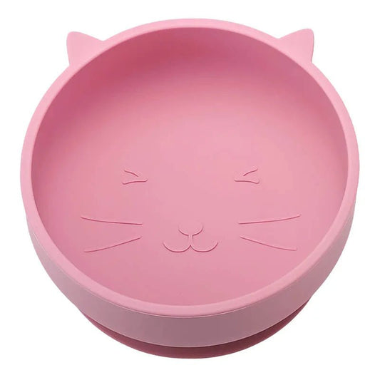 Gamelle silicone antidérapante rose en forme de tête de chat avec visage gravé pour animaux