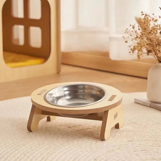 Gamelle support incliné pour chien en bois avec bol en acier inoxydable pour un repas confortable
