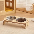 Gamelle support incliné pour chien en bois avec deux bols en acier inoxydable pour un confort optimal