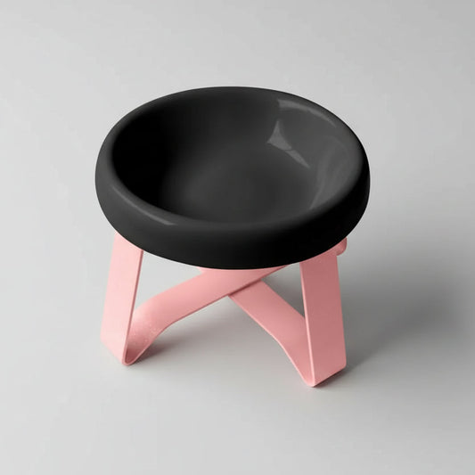 Gamelle sur pieds pour petit chien en noir avec support rose élégant et moderne