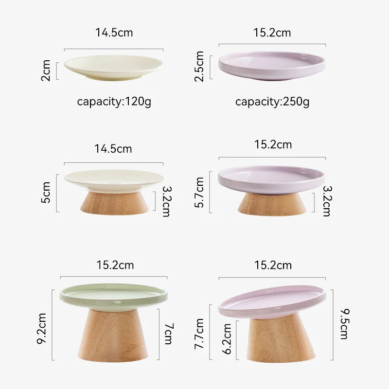 Gamelle surélevée en céramique pour chat avec support en bois, disponible en trois couleurs différentes