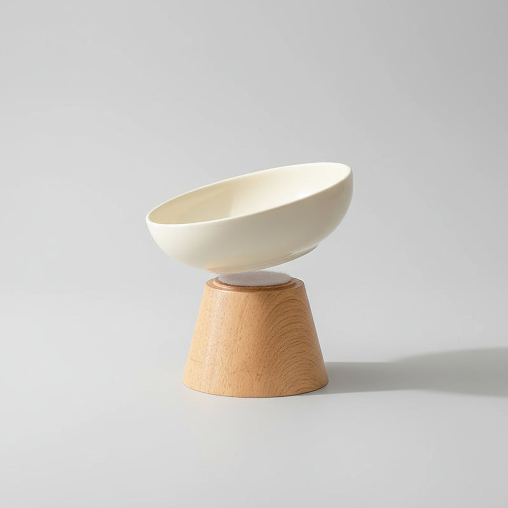 Gamelle surélevée en céramique pour chat avec support en bois pour une alimentation confortable