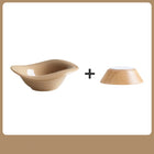 Gamelle surélevée pour chat en céramique beige avec support en bois moderne